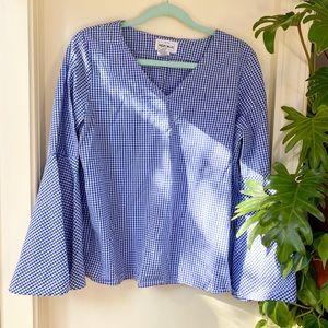 Blue Gingham Bell Sleeve Shirt